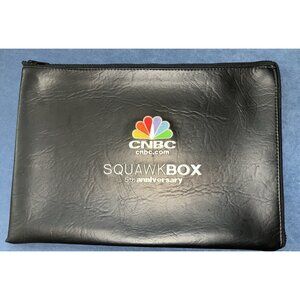 2000 CNBC SQUAWK BOX Document Pouch Black Vinyl Zippered Bag 10x14" Vtg Y2K